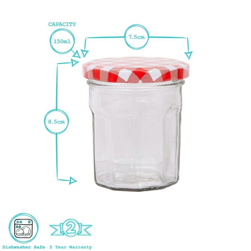 image 1 of Argon Tableware Glass Jam Jars with Lids - 150ml - Pack of 6