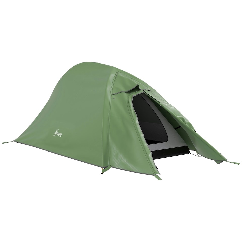 image 1 of Outsunny Double Layer Camping Tent for 1-2 Man, 2000mm Waterproof, Green