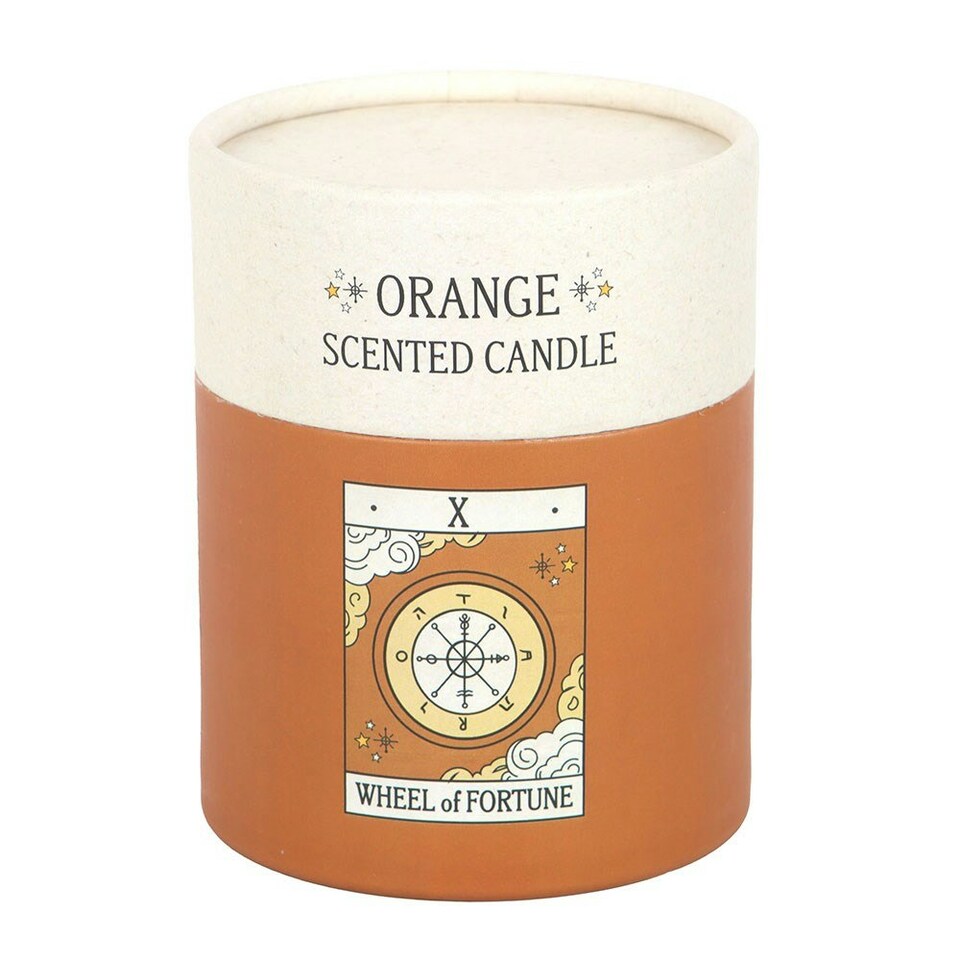 image 1 of The Wheel of Fortune Vintage Tarot Orange Candle White