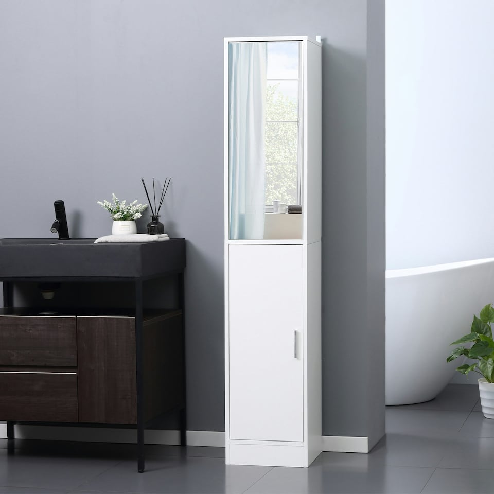 image 1 of kleankin Tall Mirrored Bathroom Cabinet with Adjustable Shelf White