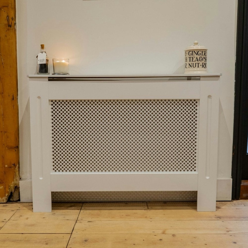 image 1 of Stylish MDF Diamond White Radiator Cover - Medium