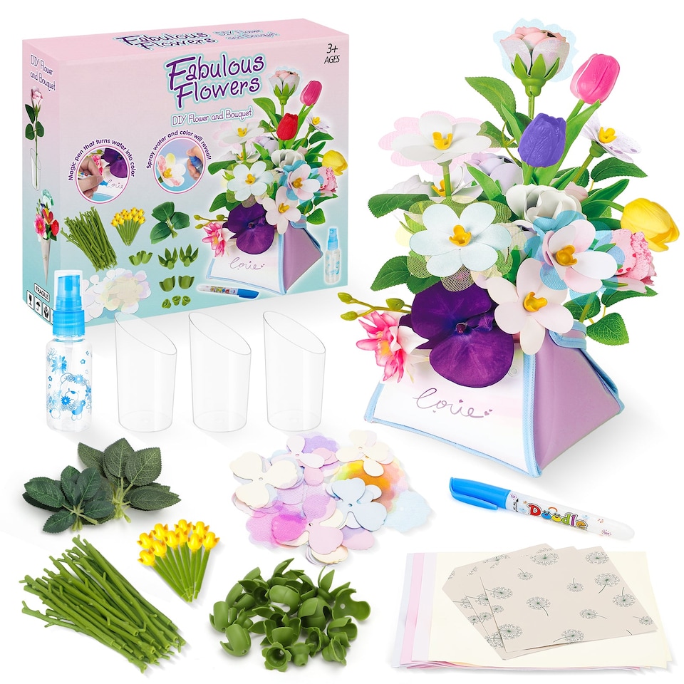 image 1 of Fabulous Flowers DIY Kit for Kids – Build Your Own Bouquet with Water-Reveal Magic Pen