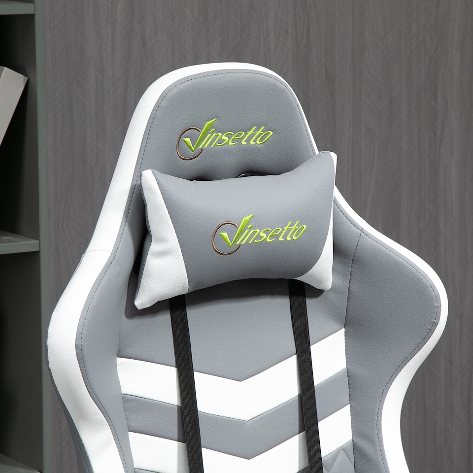image 1 of Vinsetto Gaming Chair, Computer Desk Chair with Lumbar Support, Faux Leather Racing Chair with Headrest and Swivel Wheels for Home Office, Grey White