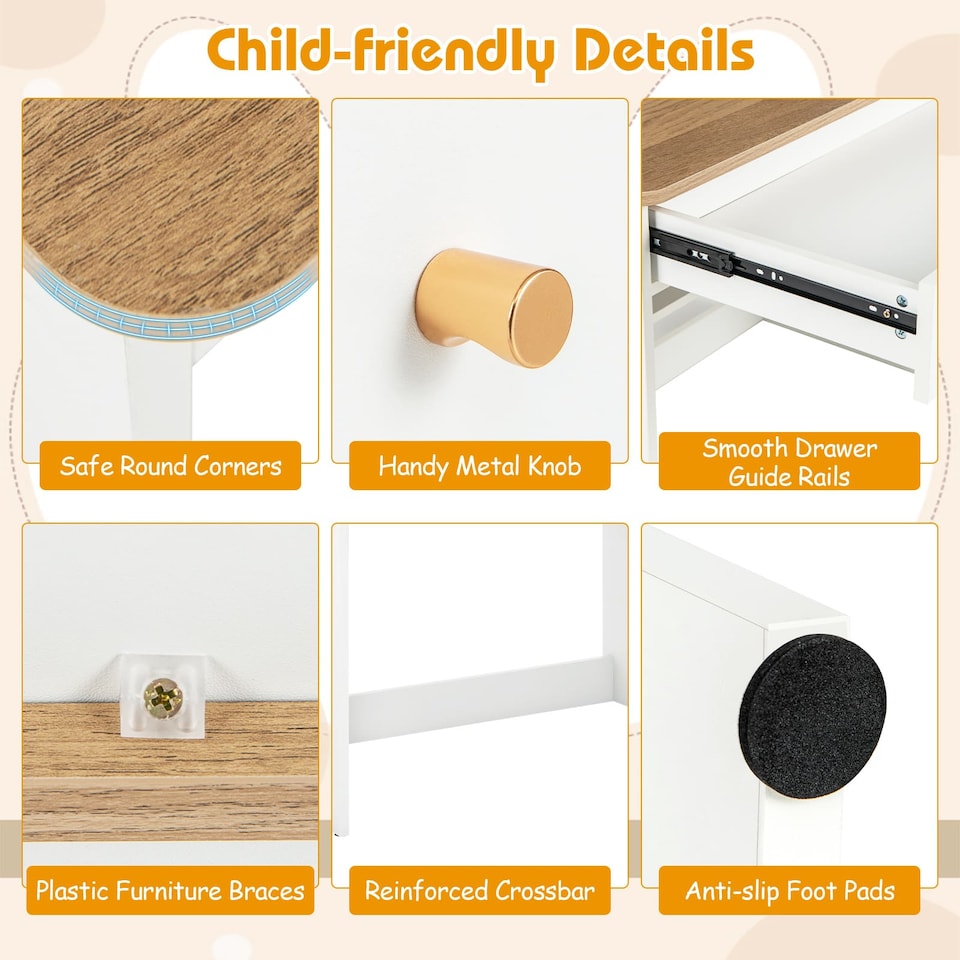 image 1 of COSTWAY Kids Wooden Study Desk Children Writing Table with Hutch & Drawer