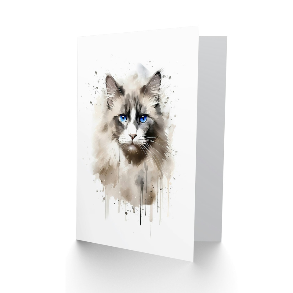 image 1 of Grey Point Ragdoll Watercolour Animal Cat Lover Greeting Card