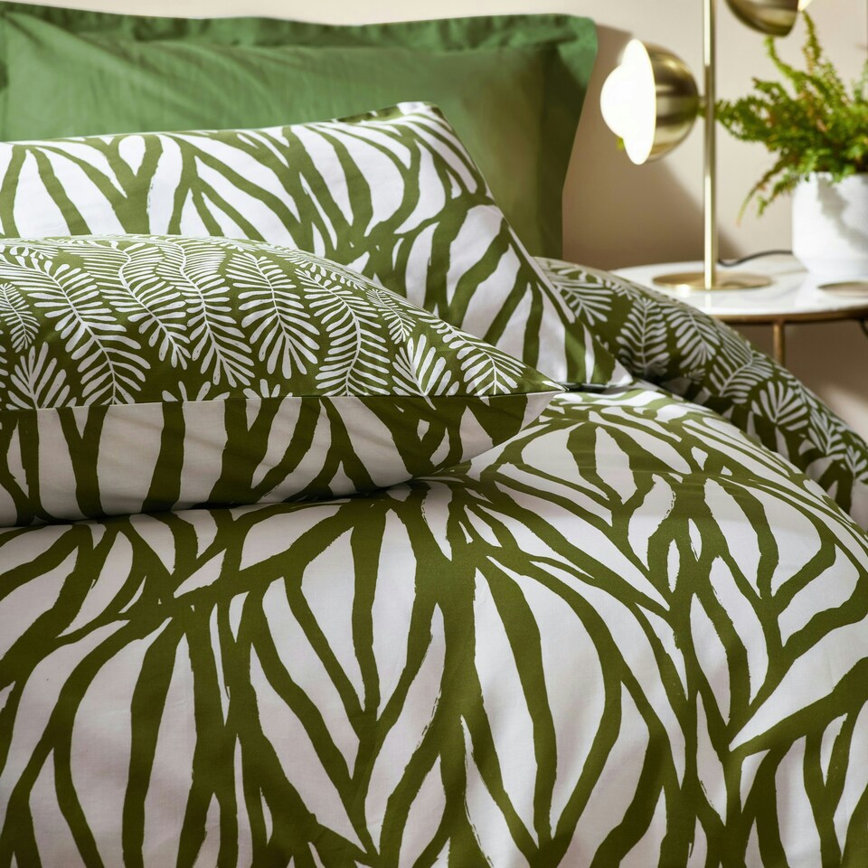 image 1 of Hoem Frond Abstract Cotton Rich Reversible King Duvet Cover Set