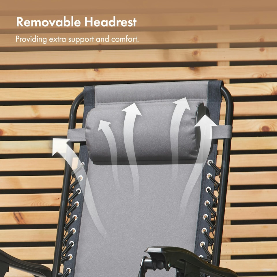 image 1 of VonHaus Set of 2 Padded Folding Zero Gravity Sun Lounger Chairs for Garden Grey