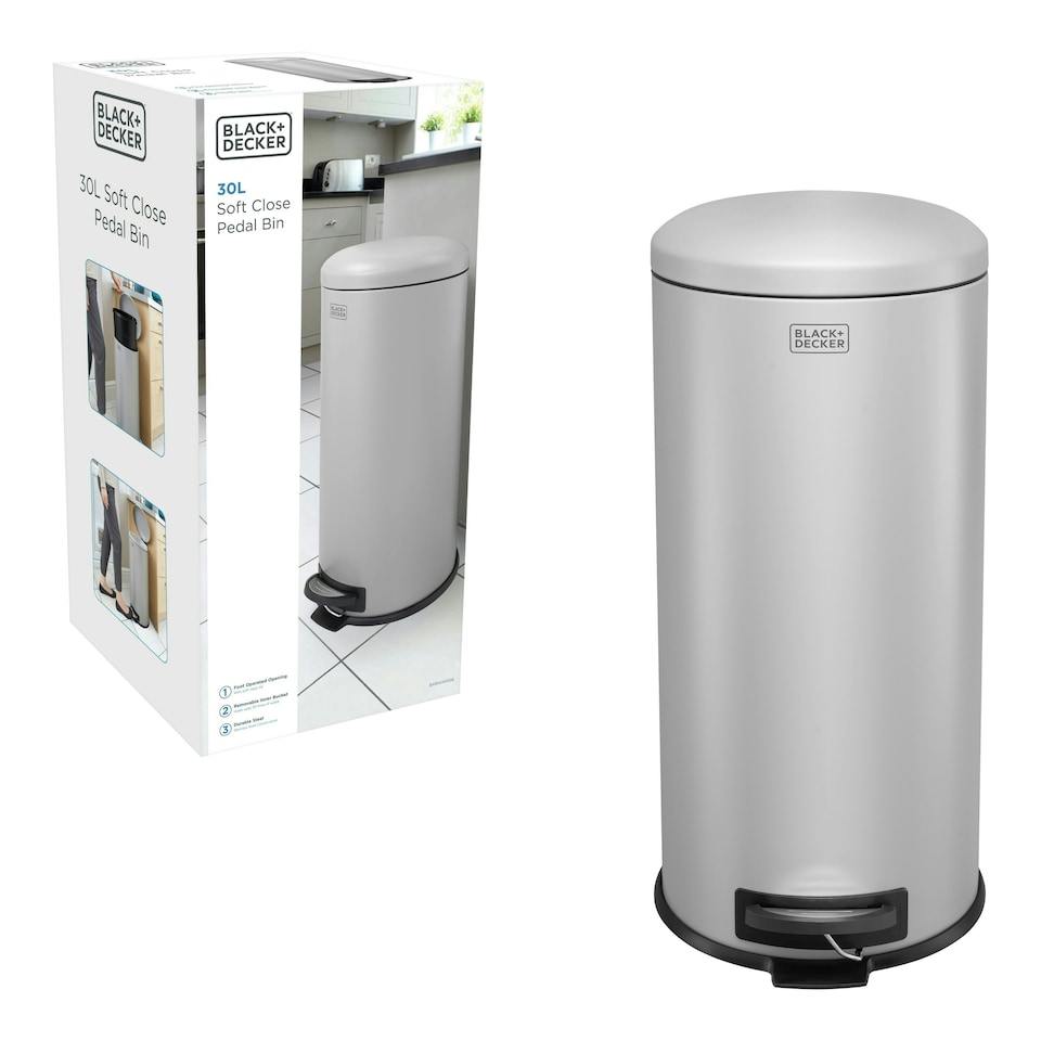 image 1 of BLACK+DECKER 30 Litre Dome Kitchen Indoor Rubbish and Waste Pedal Bin