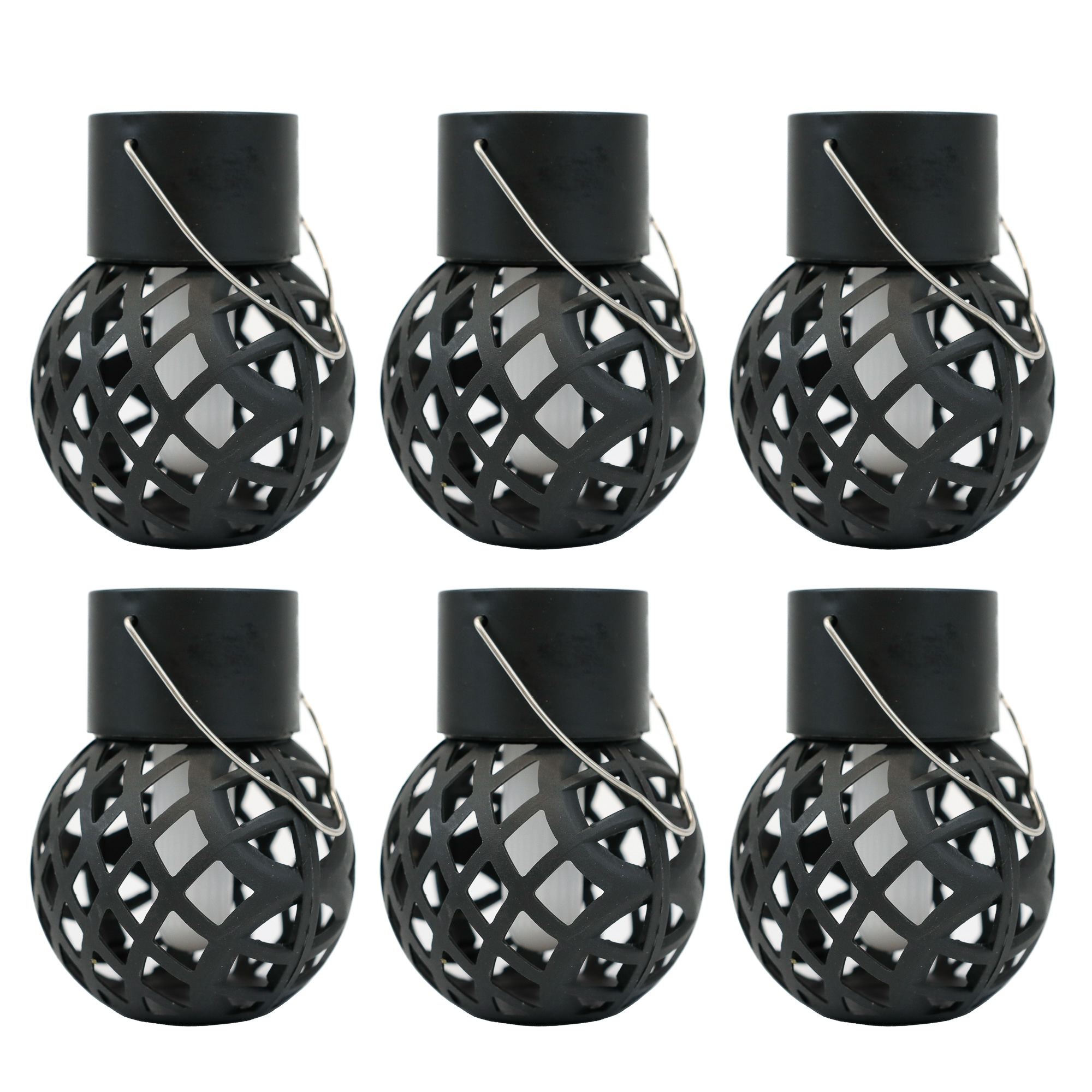 Gardenwize Pack of 6 Solar Hanging Flame Lantern Lights Outdoor | Black