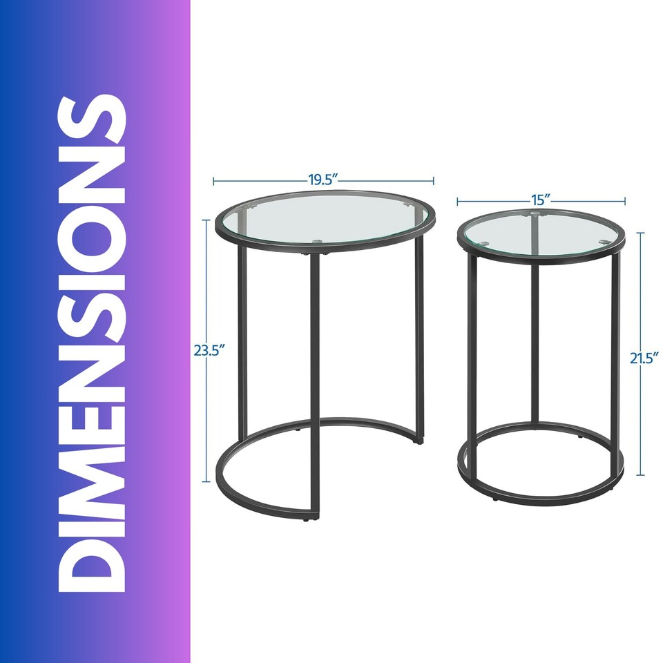 image 1 of Set Of 2 Round Nesting Coffee Tables With Tempered Glass Top Black Black