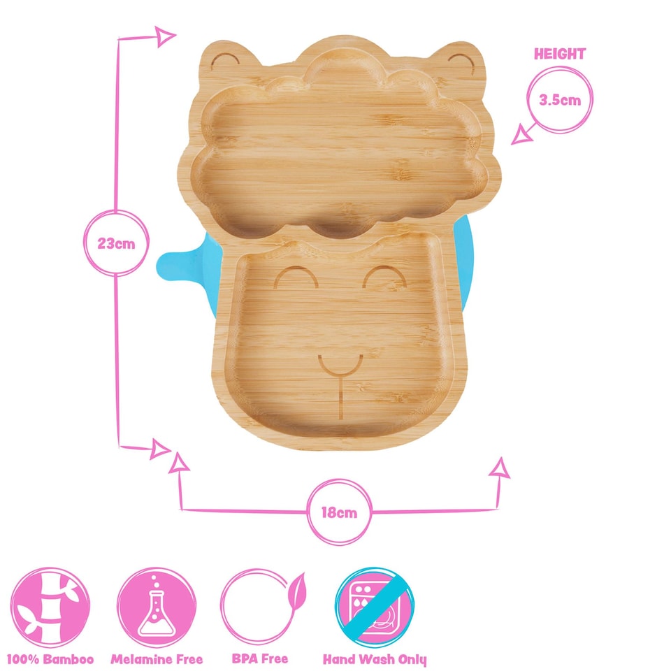 image 1 of Tiny Dining Bamboo Weaning Plate & Fork Set - Llama/White - Divided Non-Slip Bamboo Baby Self-Feeding Weaning Plate & Cutlery