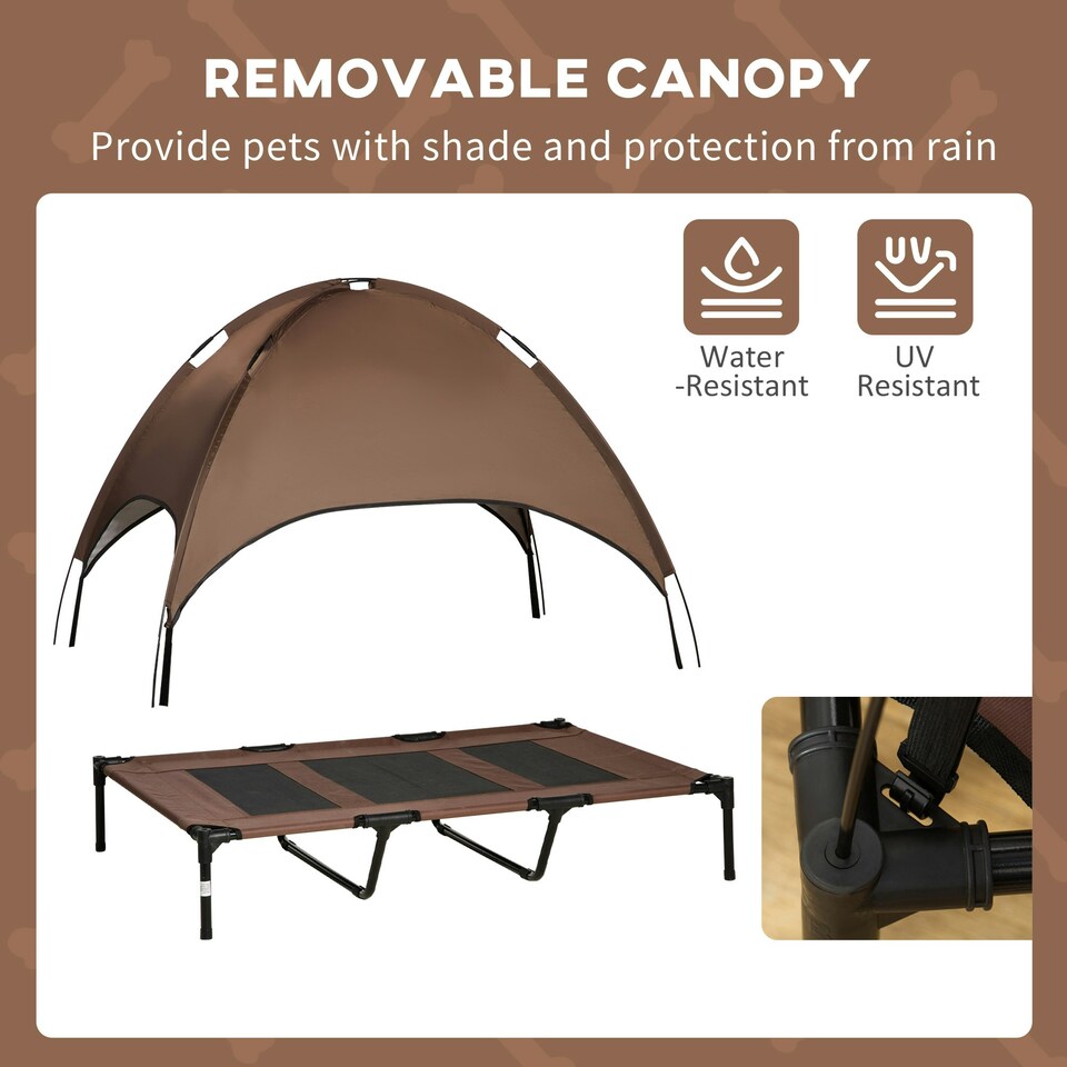 image 1 of PawHut 122cm Elevated Dog Bed Cooling Raised Pet Cot UV Protection Canopy Brown