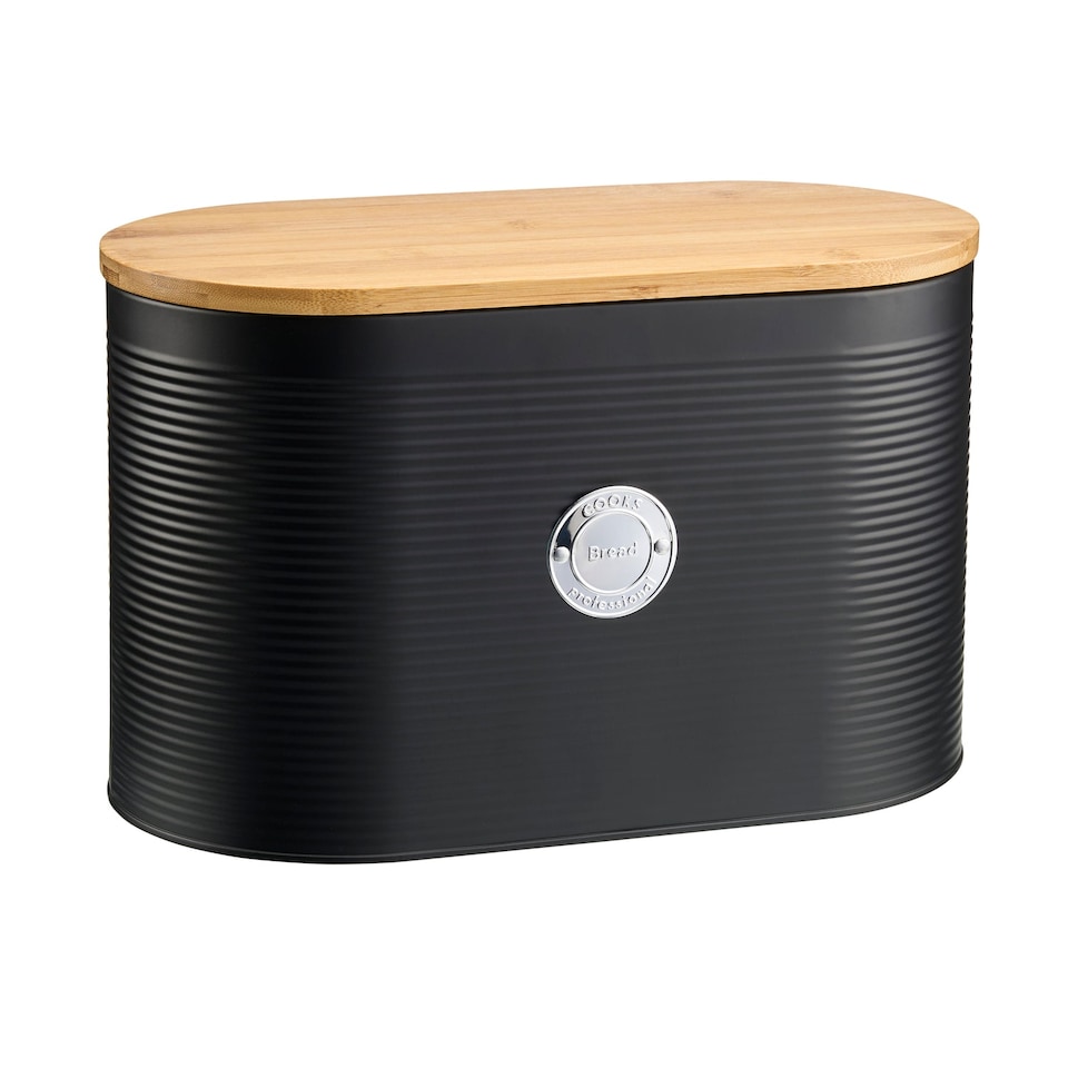 image 1 of Cooks Professional 5 Piece Ribbed Tea Coffee Sugar Bread & Biscuit Cannisters with Labels | Black | Black & Silver