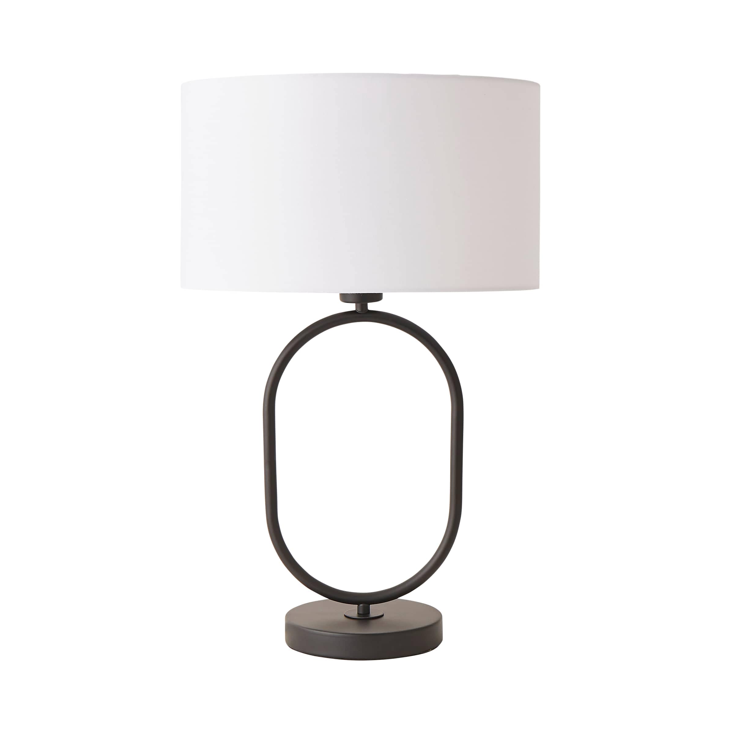 ValueLights Antonia Fabric Drum Lamp Shade Matte Black Oval Table Lamp in White