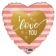 Rose Gold Stripe I Love You Heart Shape Foil Helium Balloon 46cm / 18 in