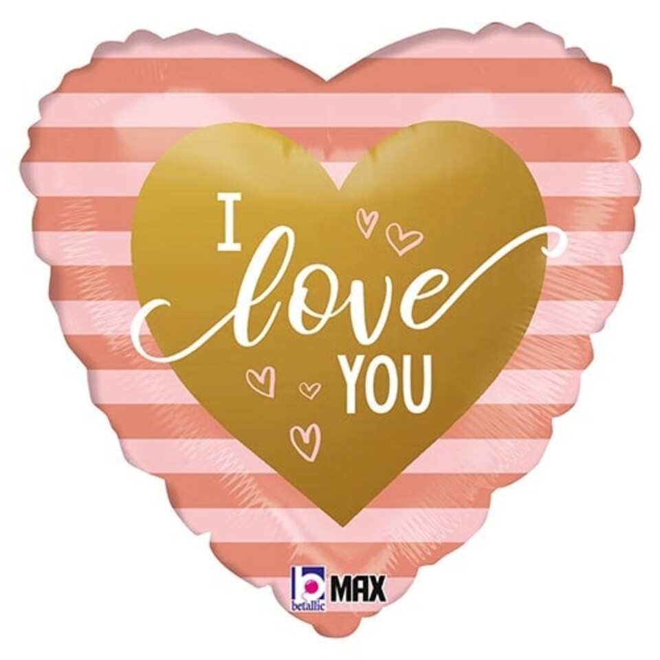 Rose Gold Stripe I Love You Heart Shape Foil Helium Balloon 46cm / 18 in