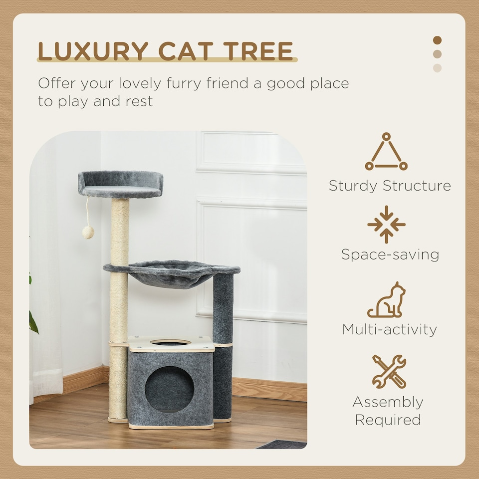 image 1 of PawHut 95cm Cat Tree Tower for Indoor Cats with Scratching Post Condo, Grey