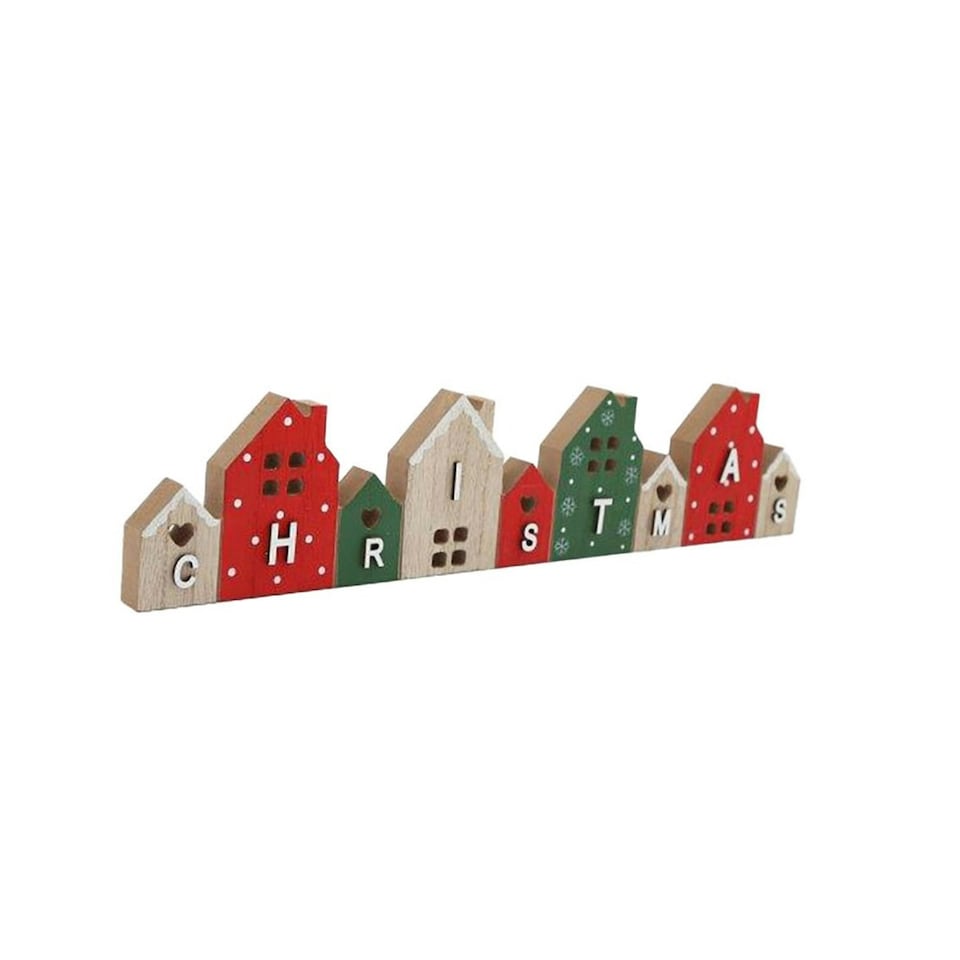 image 1 of Something Different Wood House Word Christmas Decoration - Red/Green/Natural - One Size