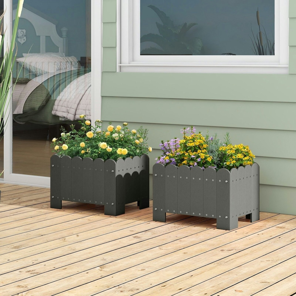 image 1 of COSTWAY 2 Pack Planter Box Raised Garden Bed Grey