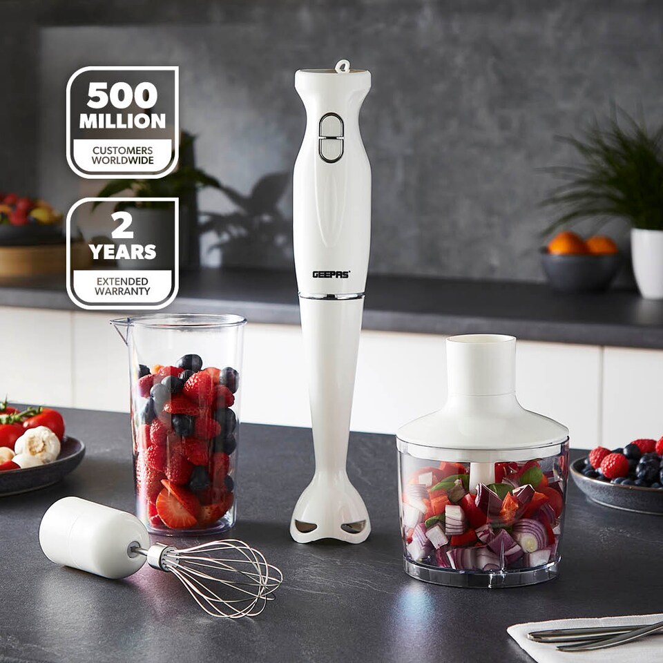 image 1 of GEEPAS 4-in-1 Hand Blender with Electric Whisk | 200W - White | White