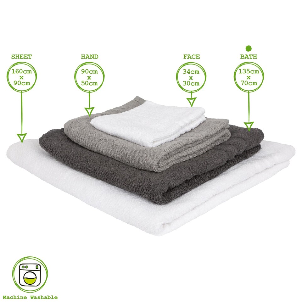 image 1 of Nicola Spring Cotton Bath Towels - 135cm x 70cm - Charcoal - Pack of 2