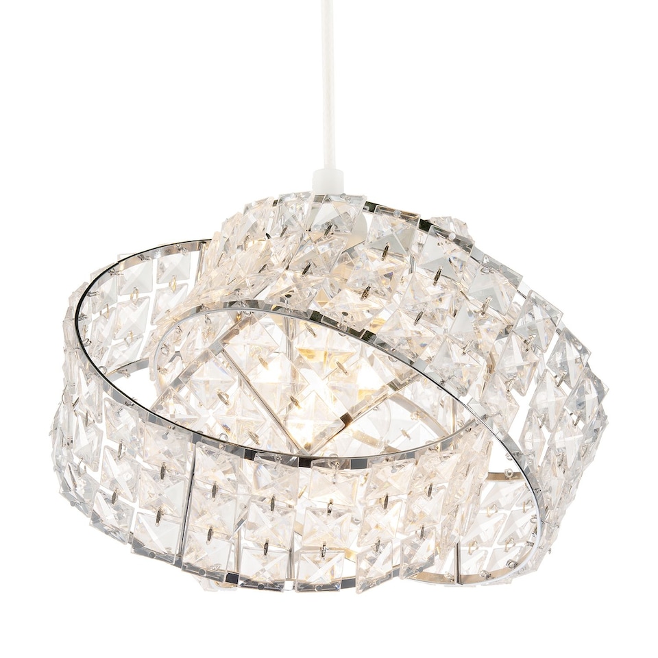 image 1 of Designer Chrome Plated Triple Ring Pendant Shade with Square Beads | Chrome | Chrome | 1