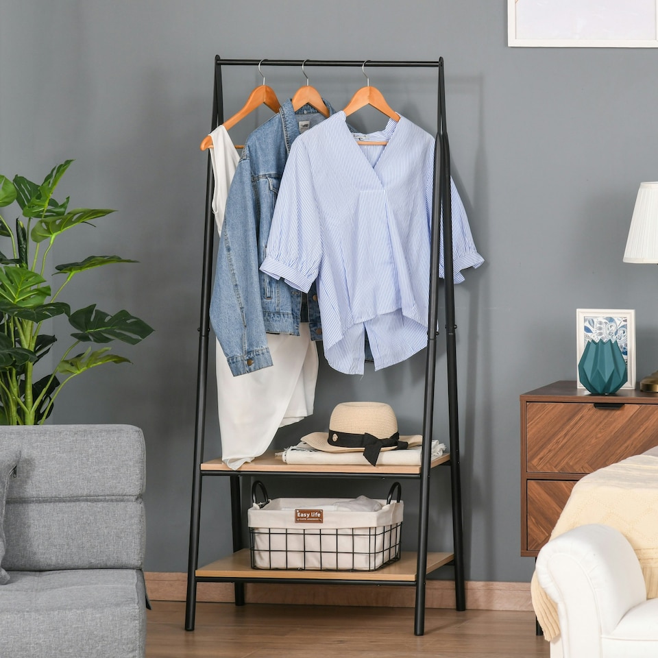 image 1 of HOMCOM 2-Tier Garment Rack Storage Shelves Metal Coat Shoes Clothes Stand