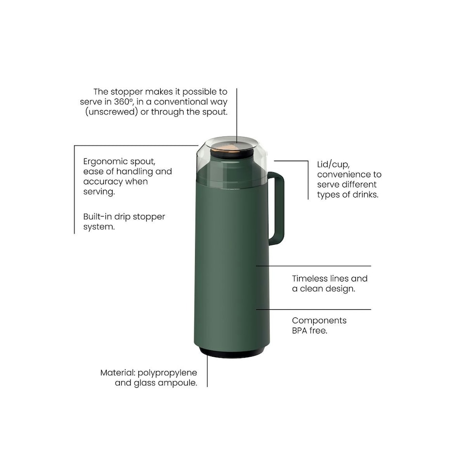 image 1 of Tramontina Thermal Flask with Cup Lid and Interior Glass Container (Olive Green, 1.0l)