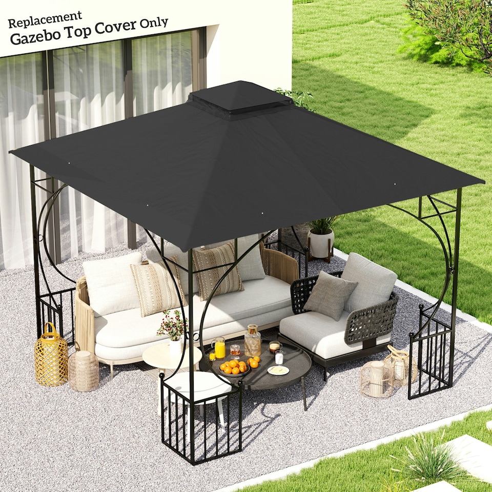 image 1 of Outsunny Gazebo Canopy Replacement Cover 3 x 3(m) 2-Tier Roof Top for Garden