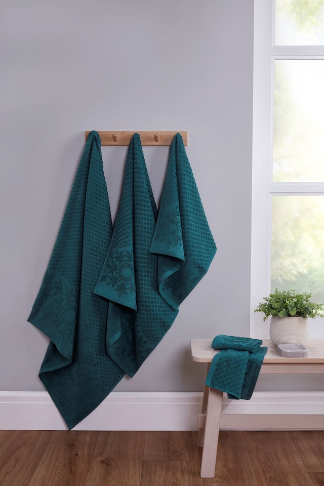image 1 of Versailles Jacquard Cotton Towels Soft and Absorbent | Blue | Face cloth