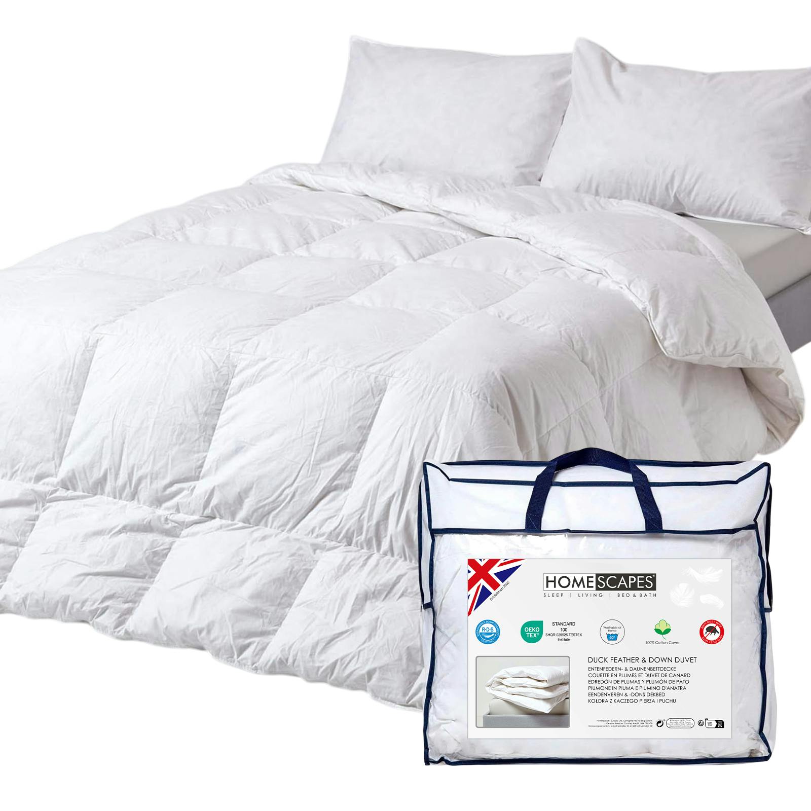 Homescapes Duck Feather and Down 15 Tog Duvet for Winter, King | White | King