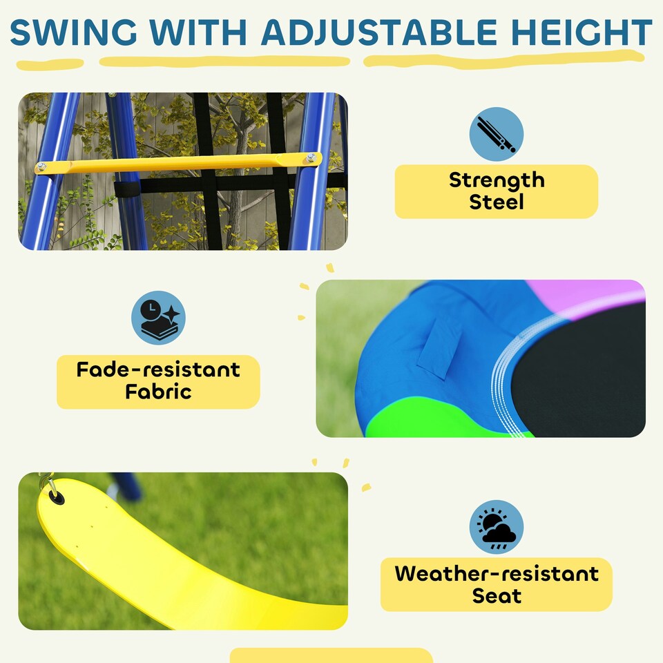 image 1 of AIYAPLAY 6 in 1 Kids Swing Set with 3 Swings, Climbing Net and Ladder