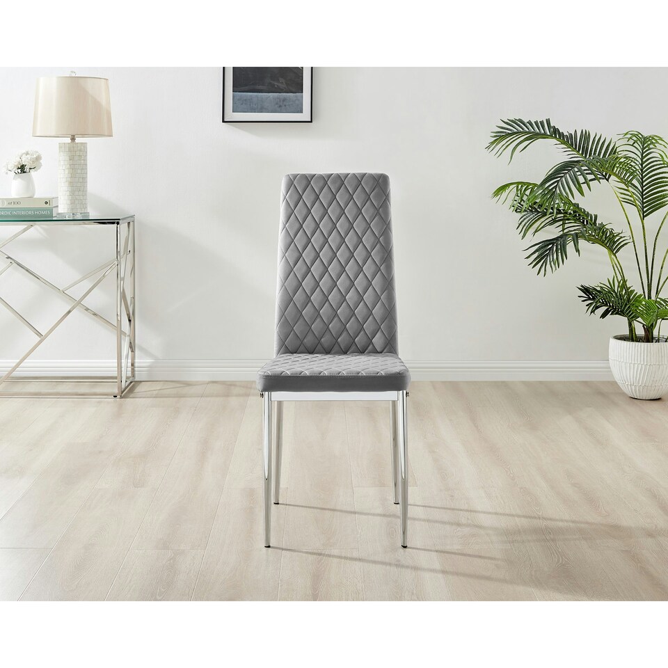 image 1 of Furniturebox 6x Milan Dining Chair Grey Velvet Silver Legs