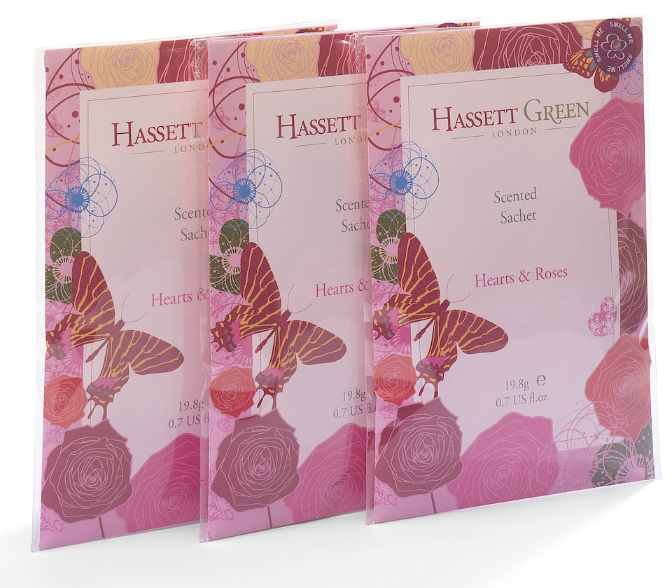 image 1 of Hassett Green London - Hearts & Roses - Handmade Large Scented Sachets - Pack of 3 - For Wardrobes & Drawers