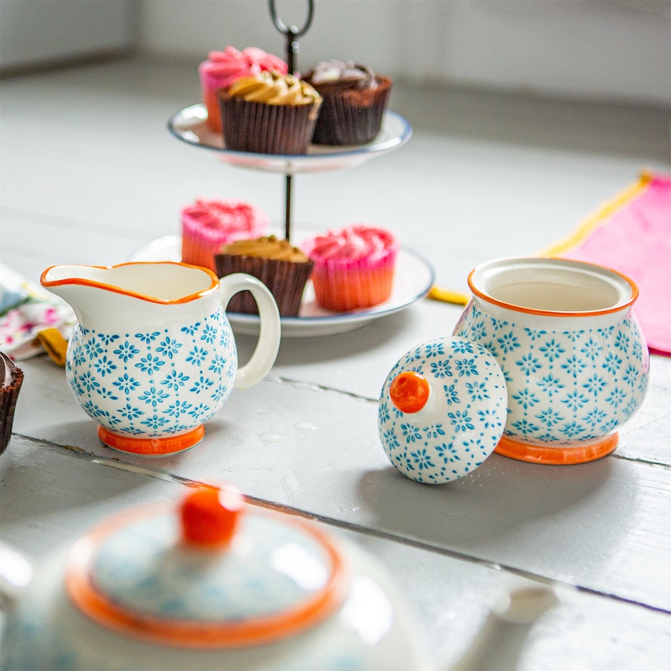 image 1 of Nicola Spring 15 Piece Hand-Printed Tea Set - Blue