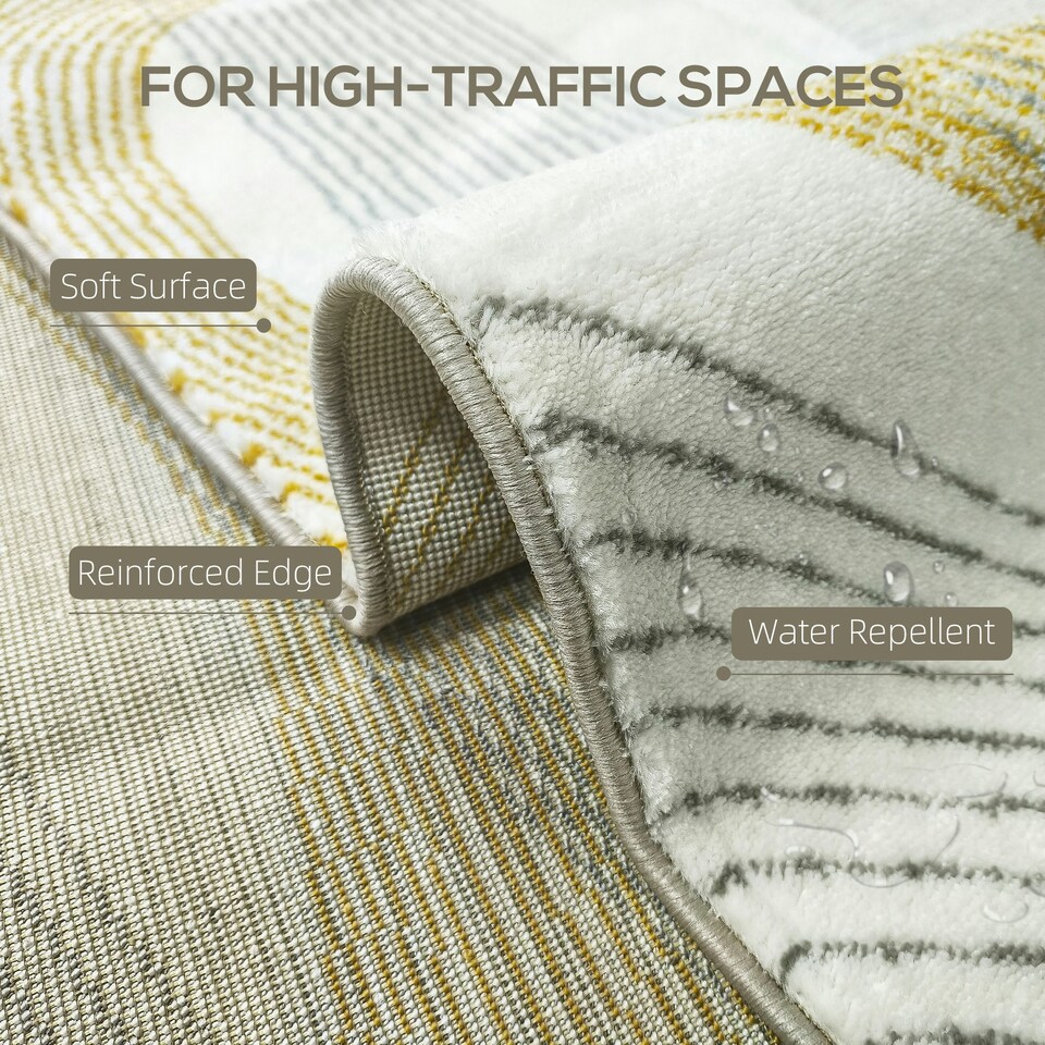 image 1 of HOMCOM Machine Washable Rug, Allergy-Friendly Floor Carpet, Cream White Cream | Gold, Blue | 230 x 160 cm