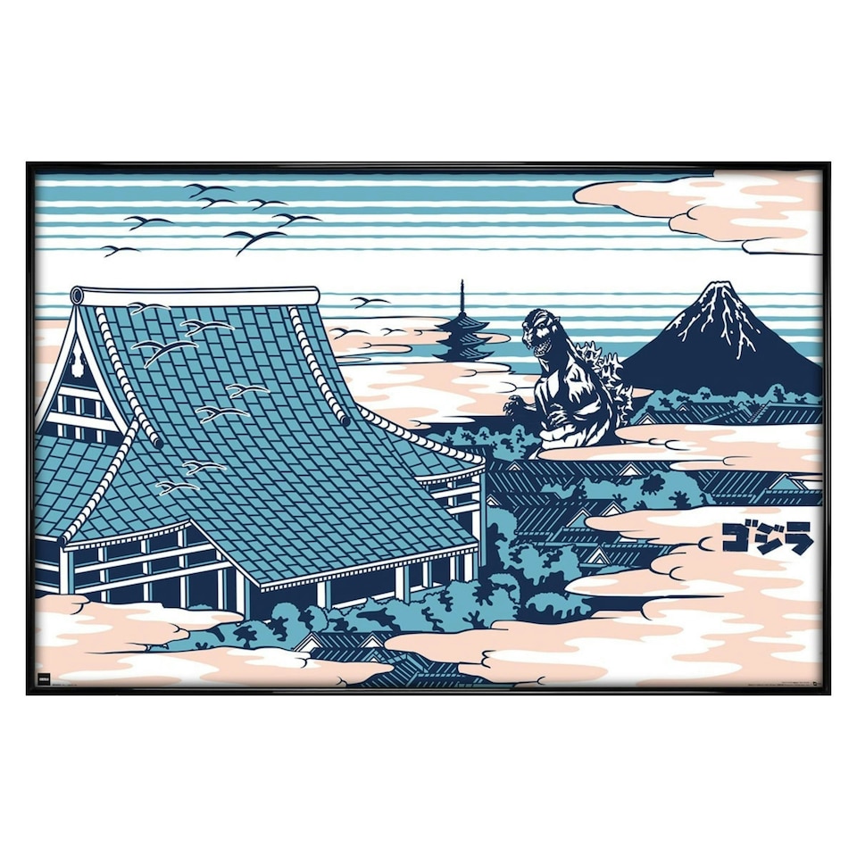 image 1 of Gloss Black Framed Godzilla Rooftop Maxi Poster