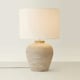 image 3 of ValueLights Reid Linen Drum Lamp Shade Stone Grey Ribbed Ceramic Large Table Lamp | Grey