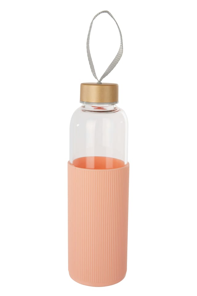 image 1 of Interiors by Premier Spacious Glass Mug With Peach Pink Silicone Sleeve, Easily Maintained Glass Mug, Versatile Clear Glass Mugs