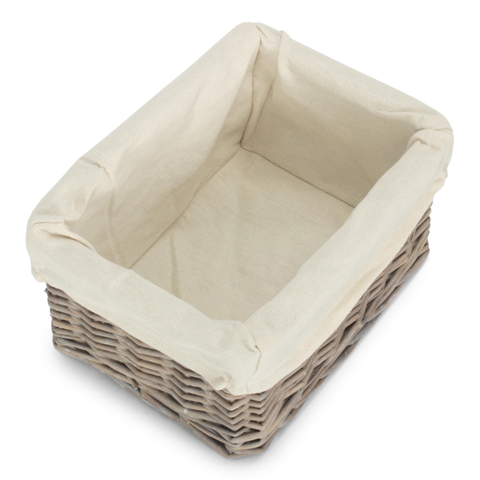 image 1 of Small Wicker Grey Wash Lined Storage Tray | Grey | Grey Wash