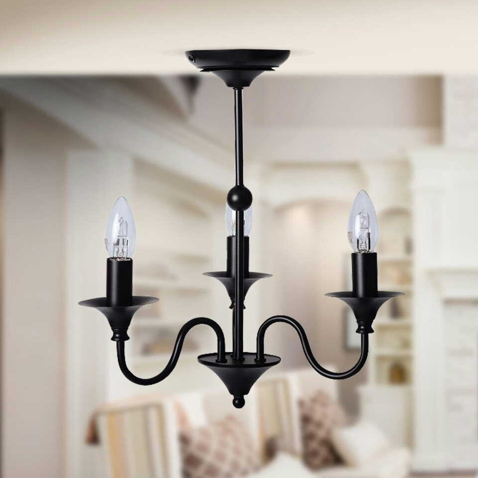 image 1 of First Choice Lighting Pair of Black Matt 3 Light Ceiling Chandeliers Black