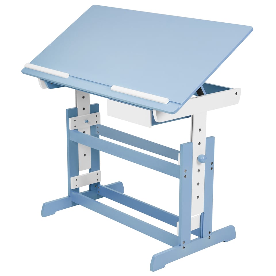 image 1 of Desk - for children, wooden, tiltable tabletop, 7 height settings, with drawer | Blue | blue | 109 x 55 x 94 cm | 1