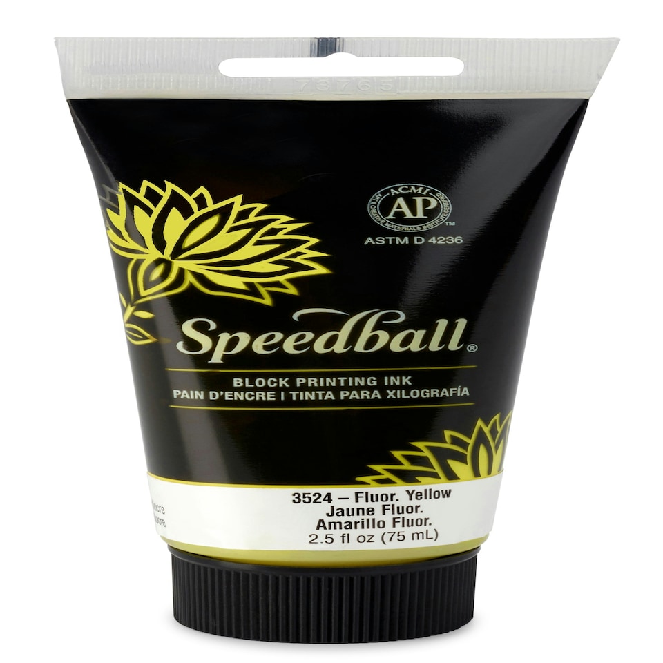 Speedball Water-Soluble Block Ink, Fluorescent Yellow, 2.5oz