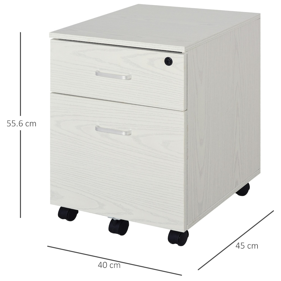 image 1 of Vinsetto 2-Drawer Locking Office Filing Cabinet 5 Wheels Rolling Storage White
