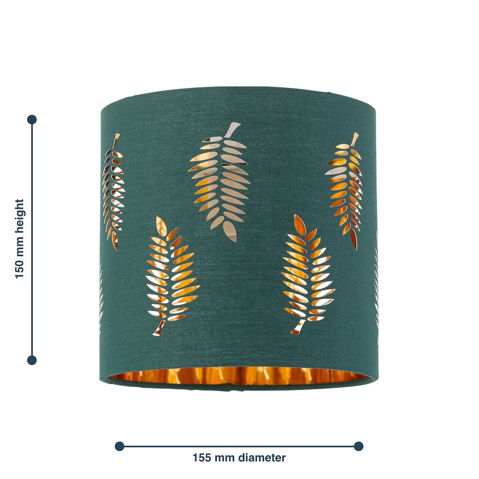 image 1 of Set of 2 Fern - Dark Green Cut Out 15.5cm Table Lamp Shades | Green | Gold | Small | 2
