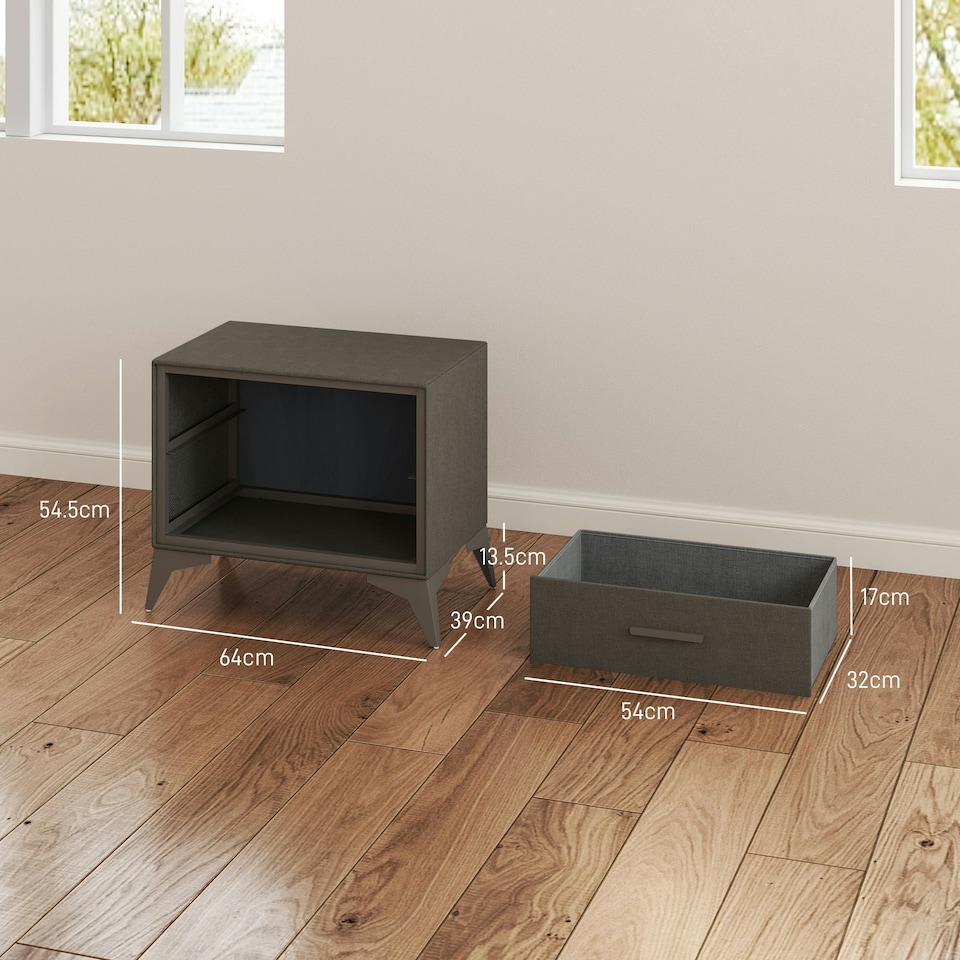 image 1 of HOMCOM 2 Drawer Chest of Drawers, Fabric Dresser with Steel Frame, Brown