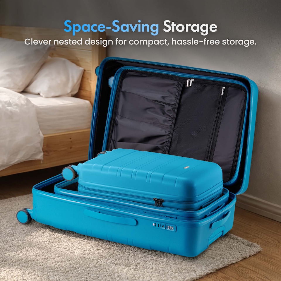 image 1 of Vonhaus Hard Shell Suitcase Set 3 Piece with TSA Lock | Blue | Teal