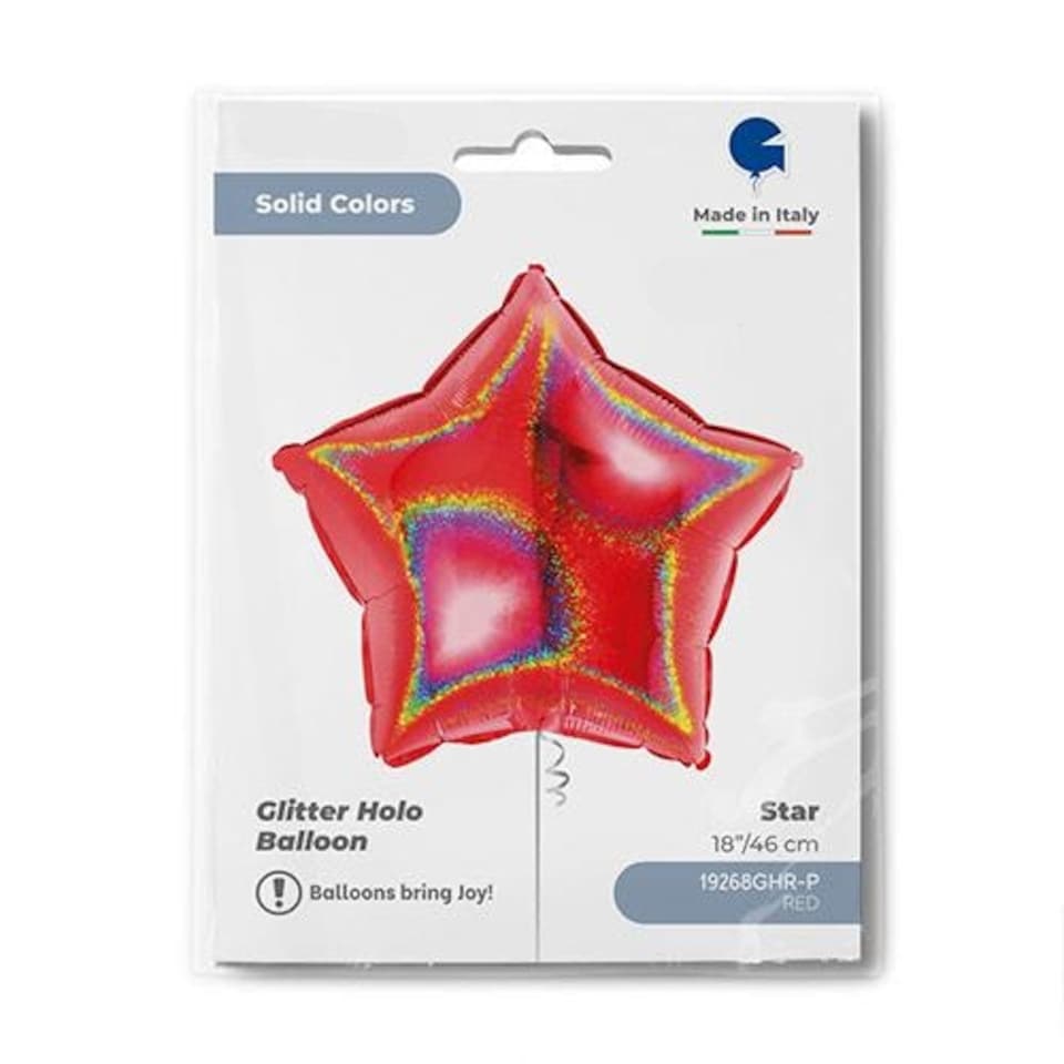 image 1 of Glitter Holographic Red Star Shape Foil Helium Balloon 46cm / 18 in