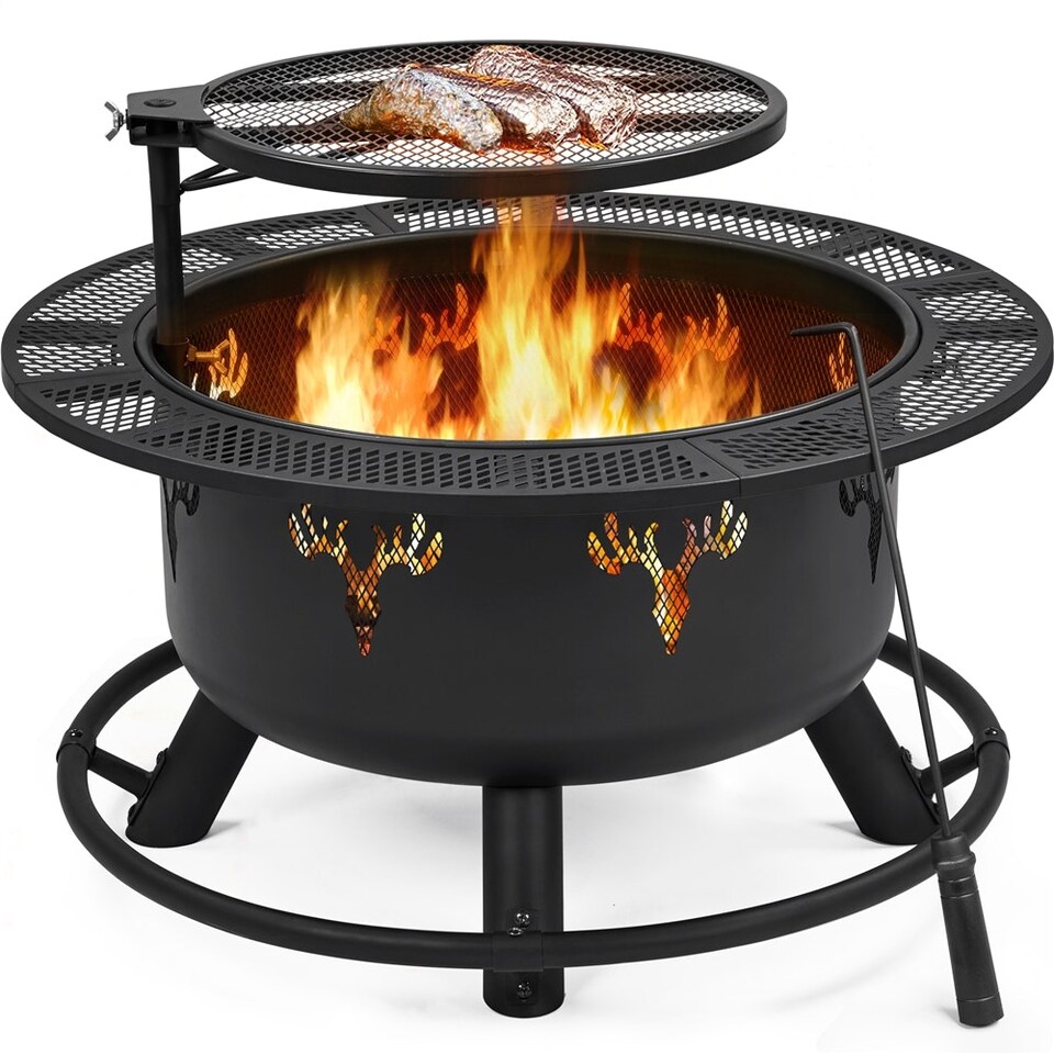 image 1 of Yaheetech Round Wood Burning Fire Pit for Outdoor Black