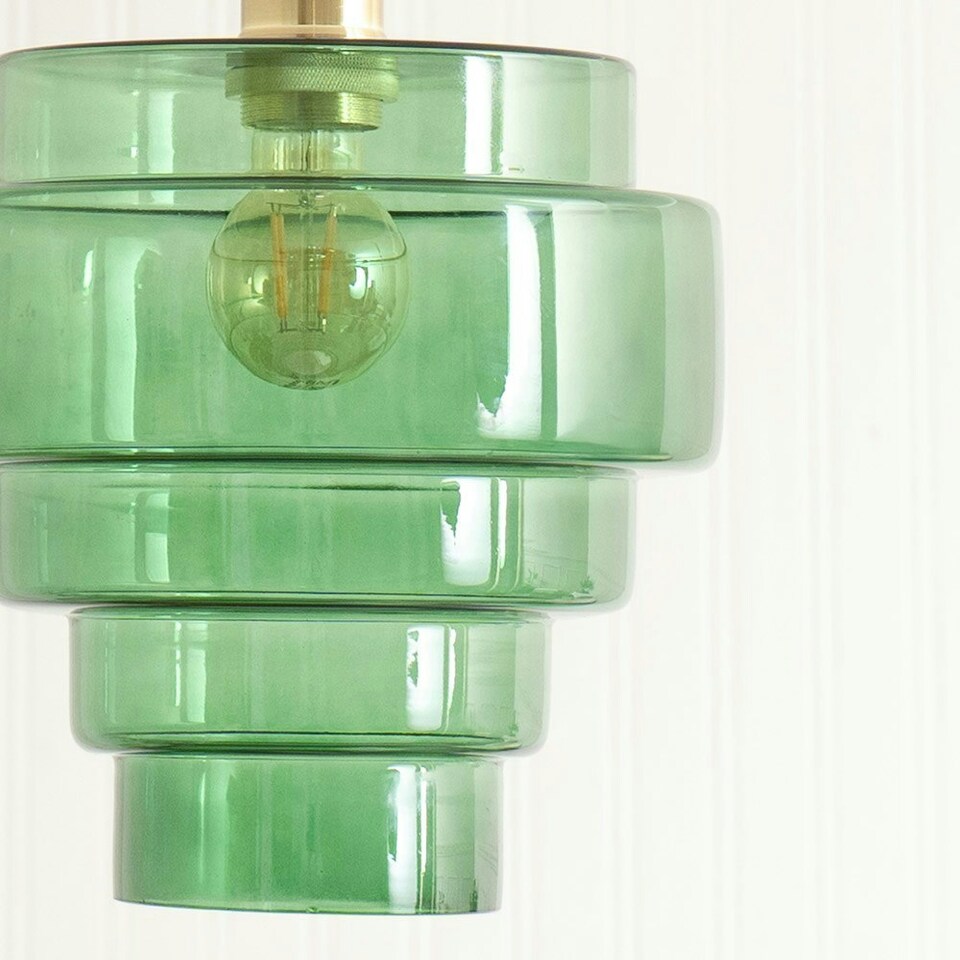image 1 of ValueLights Lane Green Glass 5 Tier Layered Easy Fit Ceiling Pendant Lamp Shade with Bulb Green